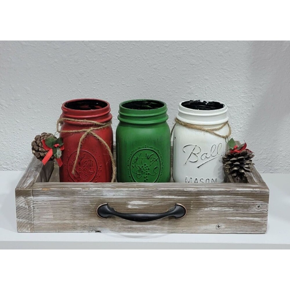 Handmade Mason Jar Christmas Table Decor Festive Holiday Christmas Centerpiece